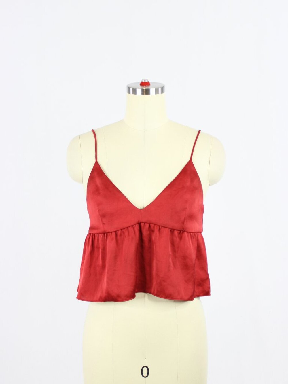 Aritzia LITTLE MOON Lover Red Satin Cropped Peplum Tank Top, Size XXS